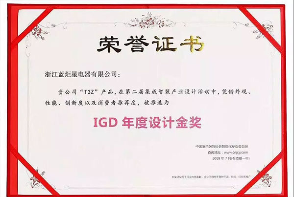 焦点娱乐IGD年度设计金奖证书