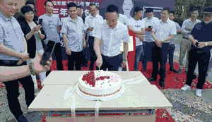 公司高层领导与嘉宾为焦点娱乐电器安徽分公司正式揭牌并献上祝福蛋糕